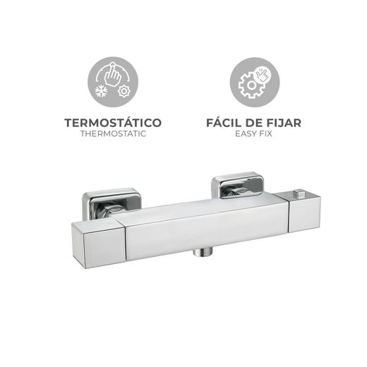Grifo mezclador termostático K2O Chillout Relax, diseño cuadrado, latón cromado, ahorro de agua
