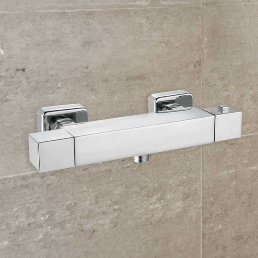 Grifo mezclador termostático K2O Chillout Relax, diseño cuadrado, latón cromado, ahorro de agua