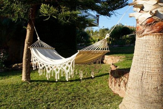 Hamaca con flecos, 200 x 100 x 28 cm, de algodón en blanco | Colección Sea Side