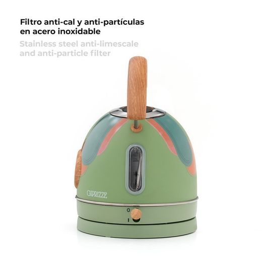 Bollitore elettrico con design a foglie, 25 x 21 x 27,5 cm, in acciaio inossidabile e polipropilene verde | Collezione Nara