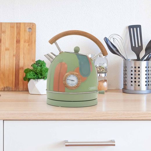 Bollitore elettrico con design a foglie, 25 x 21 x 27,5 cm, in acciaio inossidabile e polipropilene verde | Collezione Nara