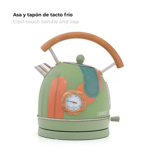 Bollitore elettrico con design a foglie, 25 x 21 x 27,5 cm, in acciaio inossidabile e polipropilene verde | Collezione Nara