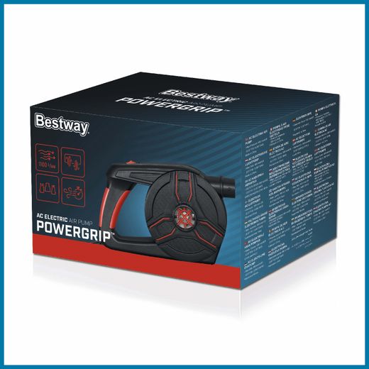 Pompa Elettrica Portatile AC Power Grip Bestway con 3 Adattatori per Valvole, Nero