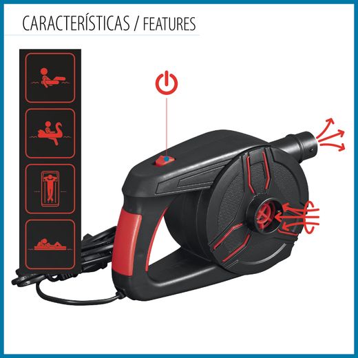 Pompa Elettrica Portatile AC Power Grip Bestway con 3 Adattatori per Valvole, Nero