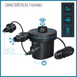 Inflador Eléctrico Portátil AC Power Grip Bestway 3 Adaptadores Válvulas