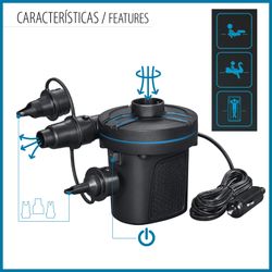 Inflador Eléctrico Portátil DC Power Touch Bestway 3 Adaptadores Válvulas Toma 12V