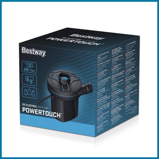 Inflador Eléctrico Portátil DC Power Touch Bestway 3 Adaptadores Válvulas Toma 12V