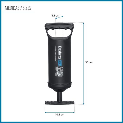 Pompa Manuale Bestway Air Hammer 30 cm con Tubo Flessibile 80 cm e 3 Adattatori