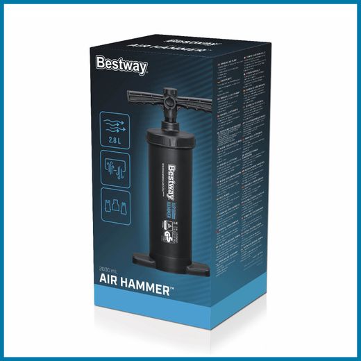 Pompa Manuale Bestway Air Hammer 37 cm con Tubo Flessibile 80 cm e 3 Adattatori