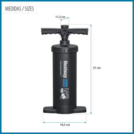 Pompa Manuale Bestway Air Hammer 37 cm con Tubo Flessibile 80 cm e 3 Adattatori