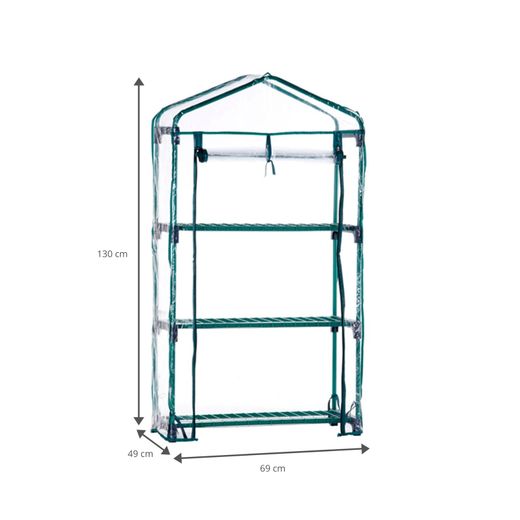 Estufa Gardiun Leaf I em PVC e aço, 3 prateleiras, 69x49x130 cm, verde, com porta com zíper – Ideal para cultivo interno e externo.