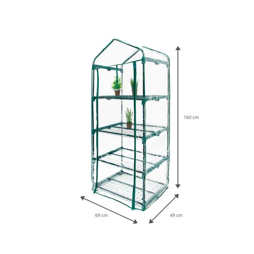 Invernadero Gardiun Leaf II de PVC y Acero con 4 Estantes, 69x49x160 cm, Color Verde, con Puerta de Cremallera – Ideal para Cultivo en Interior y Exterior
