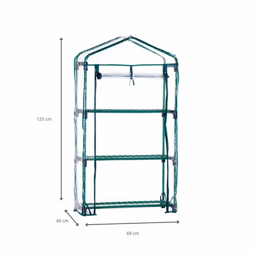 Invernadero PVC Gardiun Leaf I 49x69x125 cm con Recubrimiento de Polietileno, 3 Estantes y Suelo - Ideal para Cultivo Interior y Exterior