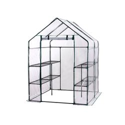 Invernadero PVC y Acero Gardiun New Leaf 4 Estantes 143x143x195 cm, Color Verde, con Puerta de Cremallera – Ideal para Cultivo Interior y Exterior