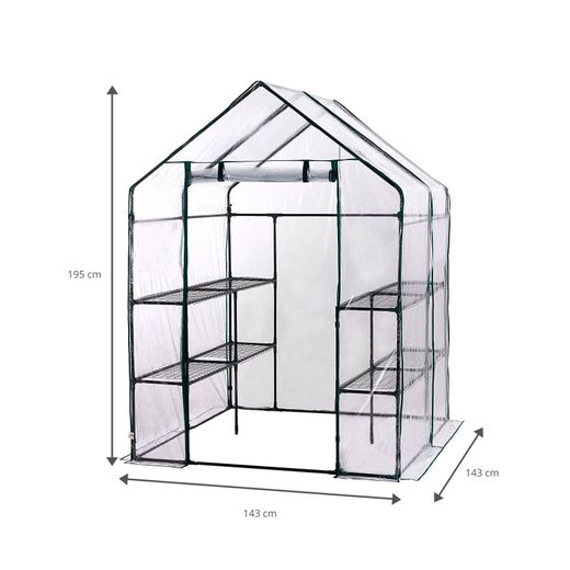 Invernadero PVC y Acero Gardiun New Leaf 4 Estantes 143x143x195 cm, Color Verde, con Puerta de Cremallera – Ideal para Cultivo Interior y Exterior