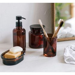 Jabonera, 13,5 x 9,5 x 3,5 cm, de vidrio en ámbar | Colección Amber