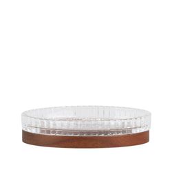 Jabonera, 14 x 9,5 x 3 cm, de vidrio y madera de acacia en transparente y natural | Colección Tritón