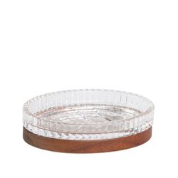 Jabonera, 14 x 9,5 x 3 cm, de vidrio y madera de acacia en transparente y natural | Colección Tritón