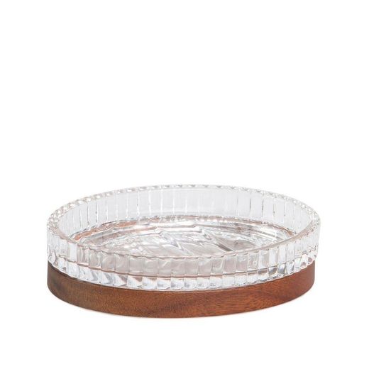 Jabonera, 14 x 9,5 x 3 cm, de vidrio y madera de acacia en transparente y natural | Colección Tritón