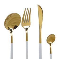 Set da 16 posate, 30 x 26 x 32 cm, in acciaio dorato e bianco | Collezione Chic