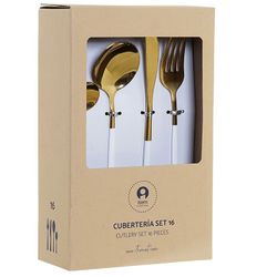 Set da 16 posate, 30 x 26 x 32 cm, in acciaio dorato e bianco | Collezione Chic