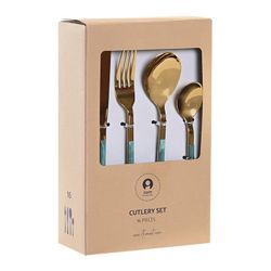 16-teiliges Besteck-Set, 30 x 26 x 32 cm, aus Edelstahl in Gold- und Grünfarbton | Kollektion Sea Side