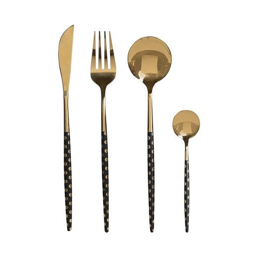 16-teiliges Besteck-Set, 30,5 x 26,5 x 32,5 cm, aus Edelstahl in Gold- und Schwarz-Optik | Kollektion Topos