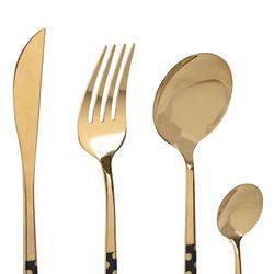 16-teiliges Besteck-Set, 30,5 x 26,5 x 32,5 cm, aus Edelstahl in Gold- und Schwarz-Optik | Kollektion Topos