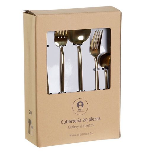 Set da 20 posate, 30 x 26 x 36 cm, in acciaio dorato | Collezione Chic