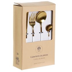 Set da 24 posate, 32 x 26 x 32 cm, in acciaio dorato e bianco | Collezione Chic