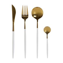 Set da 24 posate, 32 x 26 x 32 cm, in acciaio dorato e bianco | Collezione Chic