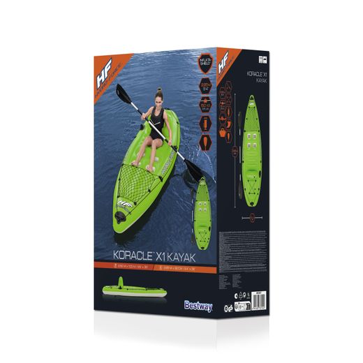 Kayak gonflable de pêche Bestway Hydro-Force Koracle 285x92x57 cm pour 1 personne avec pagaie et pompe