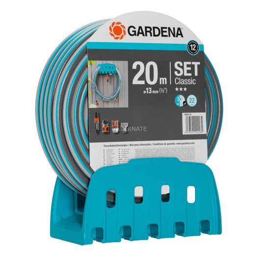 Kit Manguera Jardín Gardena Classic 20 m con Soporte y Lanza Ajustable