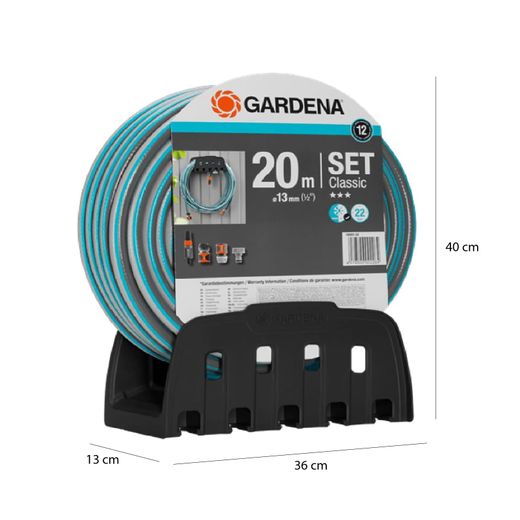 Kit Manguera Jardín Gardena Classic 20 m con Soporte y Lanza Ajustable