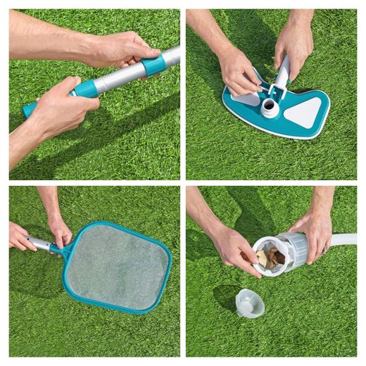 Kit de Nettoyage pour Piscine Bestway AquaClean avec Perche 279 cm et Nettoyeur de Fond
