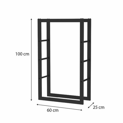 Portalegna, 60 x 25 x 100 cm, in acciaio galvanizzato nero | Collezione Rack