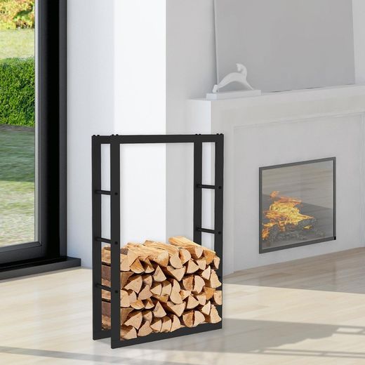 Portalegna, 60 x 25 x 100 cm, in acciaio galvanizzato nero | Collezione Rack