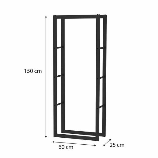 Portalegna, 60 x 25 x 150 cm, in acciaio galvanizzato nero | Collezione Rack