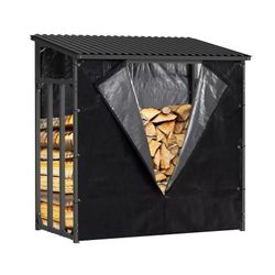 Leñero Exterior Gardiun 143x70x145 cm - Caja de Leña de Acero Galvanizado con Cubierta Impermeable, Lona Protectora y Soporte Inferior para Almacenamiento Seguro al Aire Libre