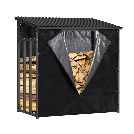 Leñero Exterior Gardiun 143x70x145 cm - Caja de Leña de Acero Galvanizado con Cubierta Impermeable, Lona Protectora y Soporte Inferior para Almacenamiento Seguro al Aire Libre