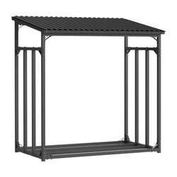 Leñero Exterior Gardiun 143x70x145 cm - Caja de Leña de Acero Galvanizado con Cubierta Impermeable, Lona Protectora y Soporte Inferior para Almacenamiento Seguro al Aire Libre