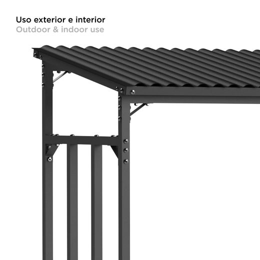 Leñero Exterior Gardiun 143x70x145 cm - Caja de Leña de Acero Galvanizado con Cubierta Impermeable, Lona Protectora y Soporte Inferior para Almacenamiento Seguro al Aire Libre