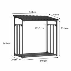 Leñero Exterior Gardiun 143x70x145 cm - Caja de Leña de Acero Galvanizado con Cubierta Impermeable, Lona Protectora y Soporte Inferior para Almacenamiento Seguro al Aire Libre