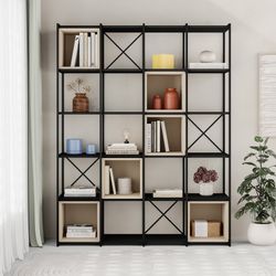 Librería, 139,5 x 39 x 179 cm, de madera y metal en negro y color crema | Colección Anya