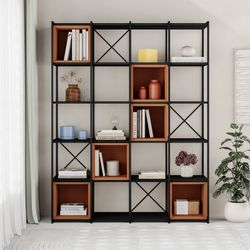 Libreria, 139,5 x 39 x 179 cm, in legno e metallo, colore nero e terracotta | Collezione Anya