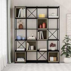 Librería, 139,5 x 39 x 179 cm, de madera y metal en negro y verde | Colección Anya