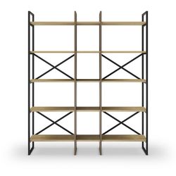 Libreria, 143,5 x 35 x 175 cm, in legno e metallo nero e naturale | Collezione Ara