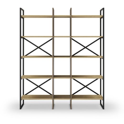 Libreria, 143,5 x 35 x 175 cm, in legno e metallo nero e naturale | Collezione Ara