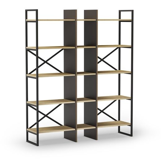 Libreria, 143,5 x 35 x 175 cm, in legno e metallo nero e naturale | Collezione Ara