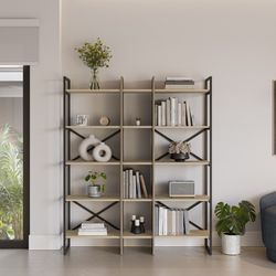 Libreria, 143,5 x 35 x 175 cm, in legno e metallo nero e naturale | Collezione Ara